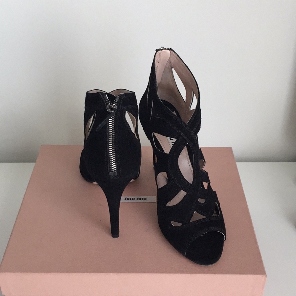 Authentic Black Miu Miu Suede Cutout Sandals
